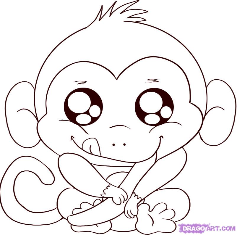 How to Draw a Baby Monkey, Step by Step, forest animals, Animals 