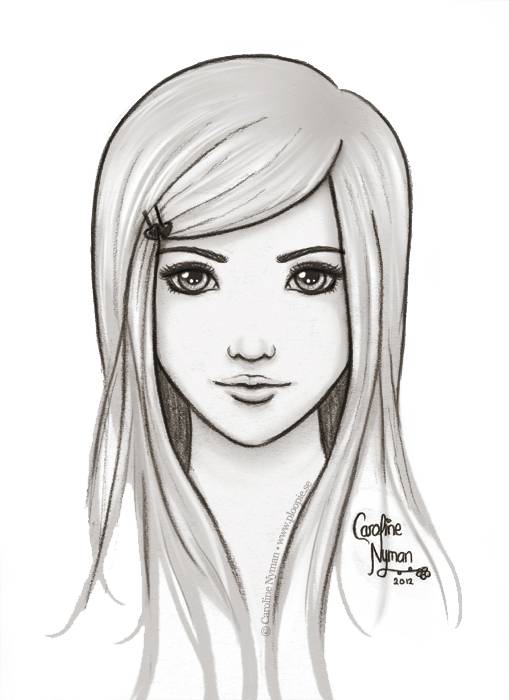 simple girl pencil art