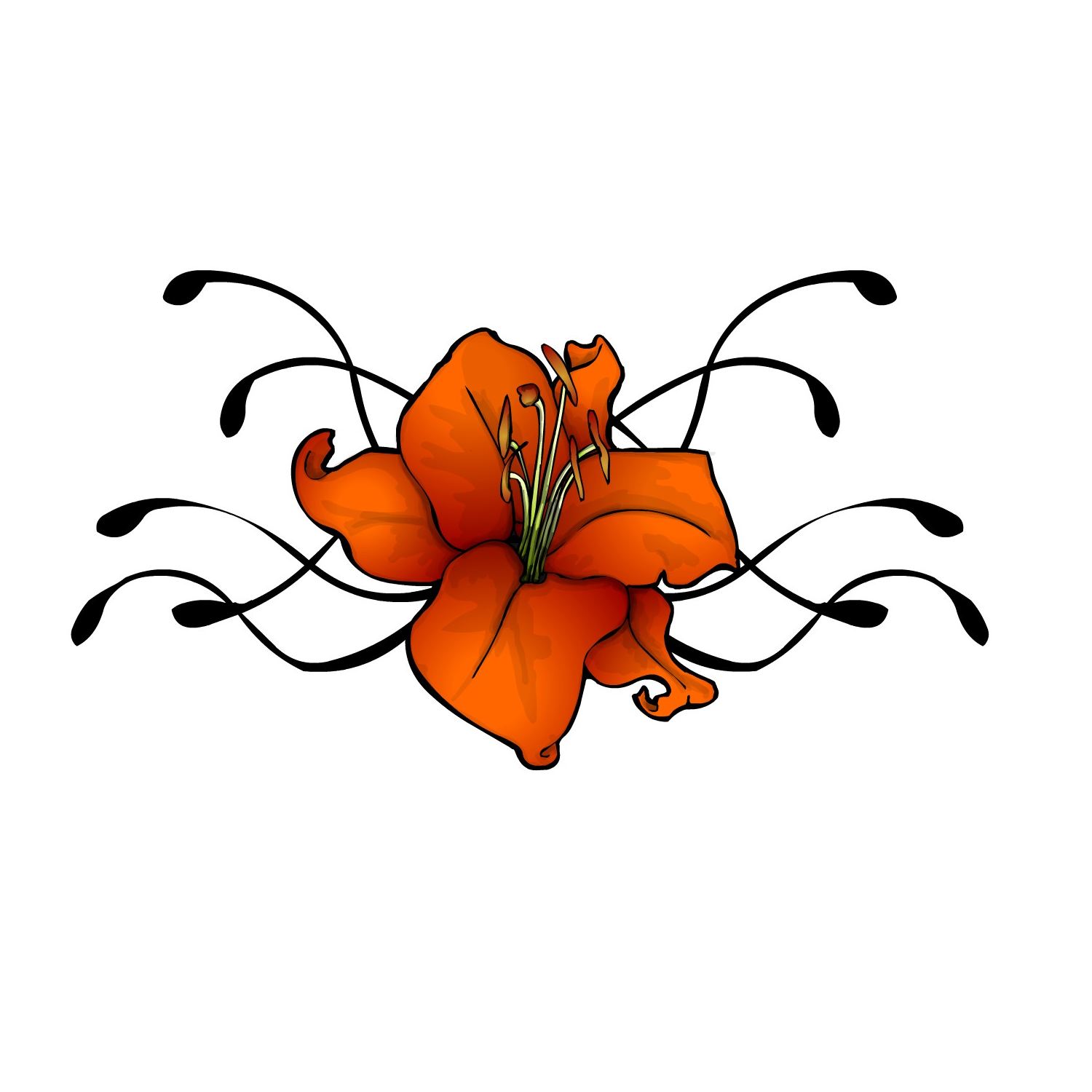 Tattoo Flower designs lily flowers tribal orange red and yellow white