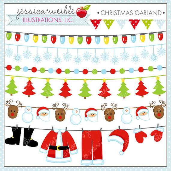 Christmas Garland Cute Digital Clipart for by JWIllustrations