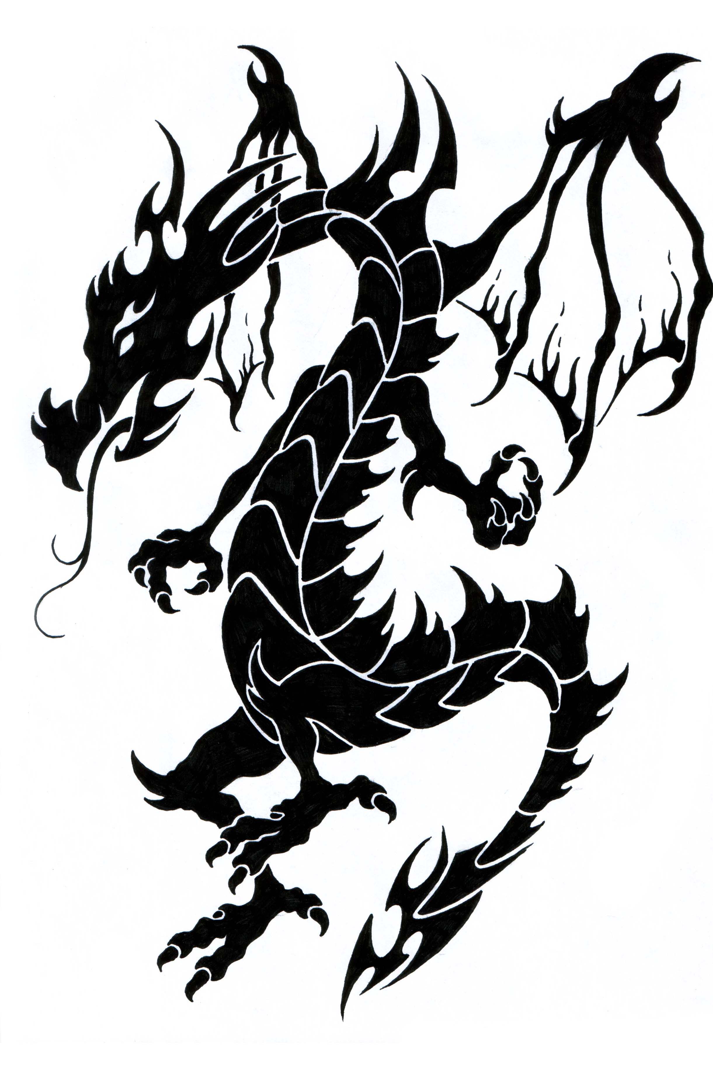 Easy Dragon Drawings Black And White - Clipart library