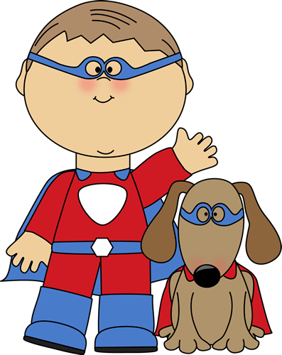 Boy Superhero and Dog Clip Art - Boy Superhero and Dog Image