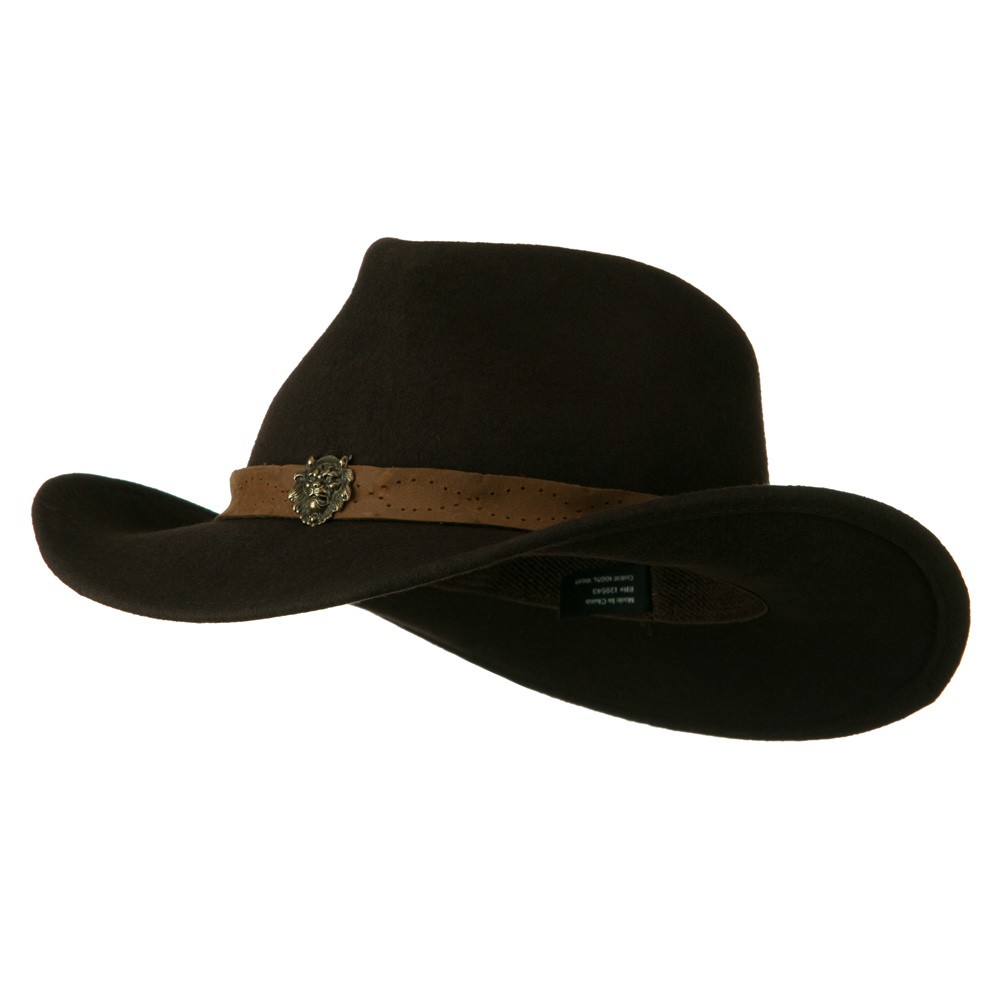 Wool Felt Cowboy Hat With Distressed Leather Band Dark Brown Icon 
