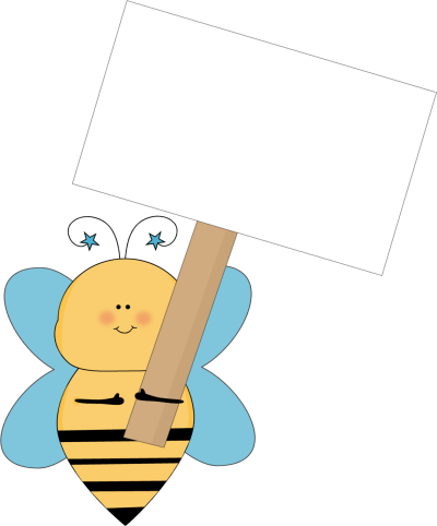 Blue Star Bee Holding a Blank Sign Clip Art - Blue Star Bee 