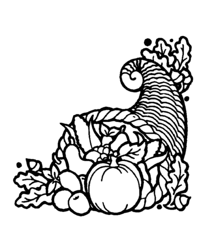 Thanksgiving Holiday Coloring page sheets: Thanksgiving Cornucopia 