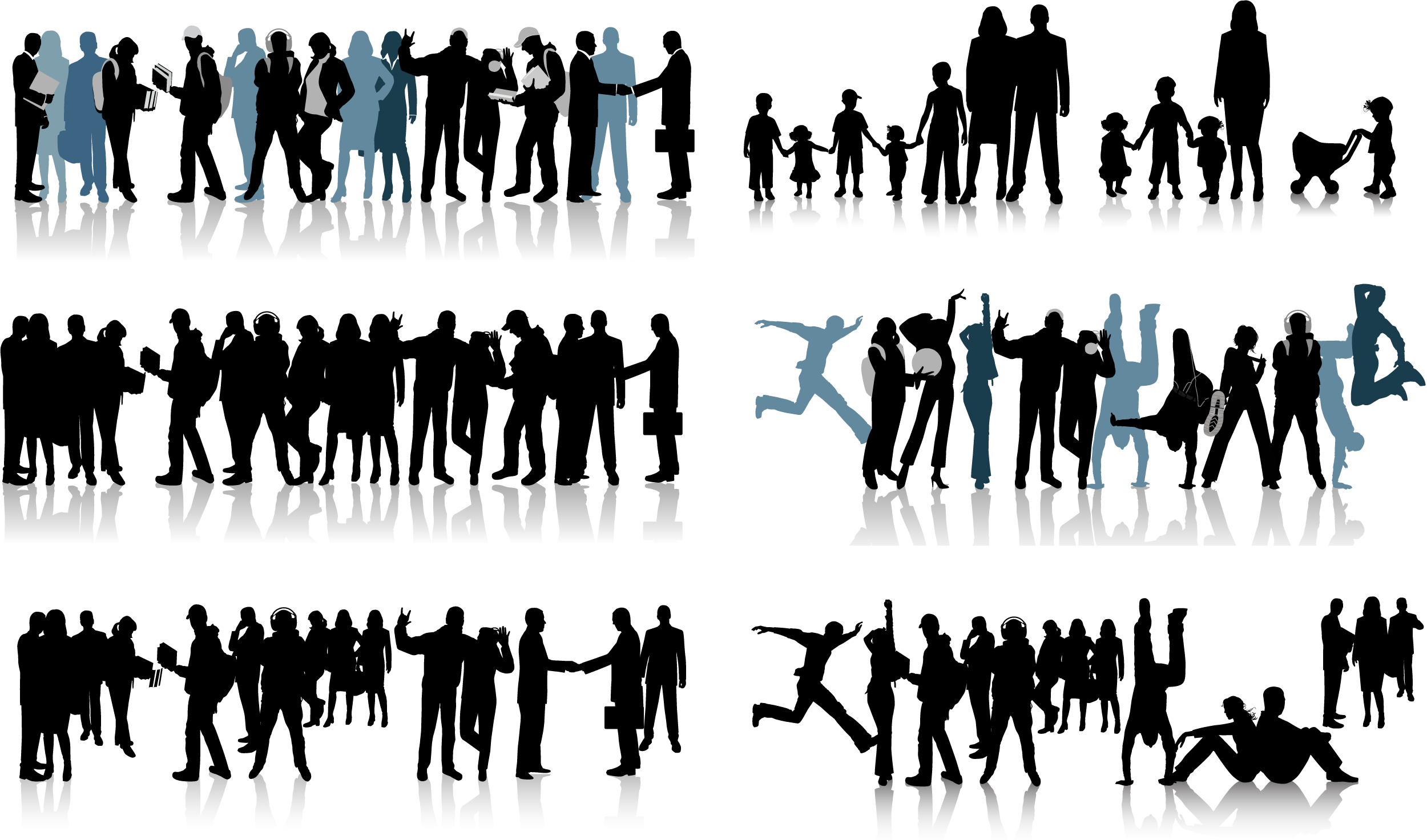 All kinds of people black and white silhouette vector Free Vector 