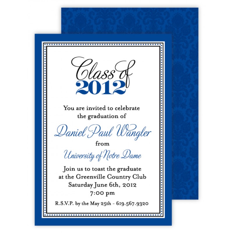 Pea Pod Paper and Gifts Navy Damask and Dot Border Invitation 