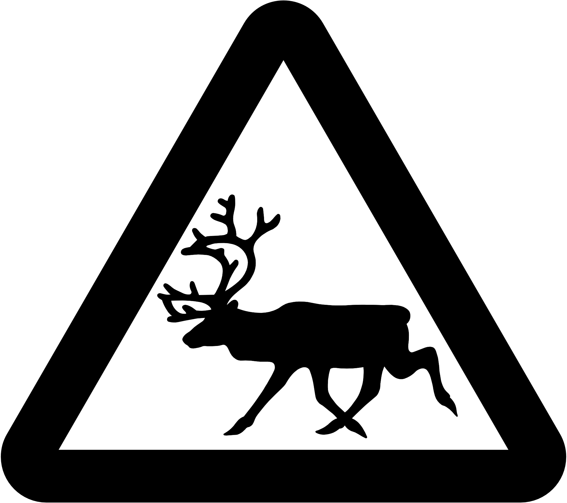 Raindeer Reindeer Warning Reindeer Roadsign Black White Line Art 