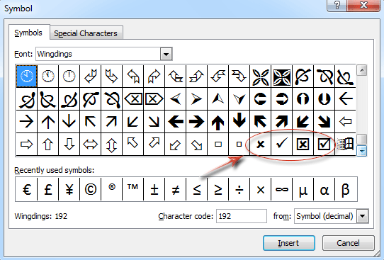 how to insert check mark in word