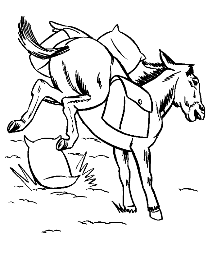 Farm Animal Coloring Pages | Printable Pack Mule Coloring Page and 