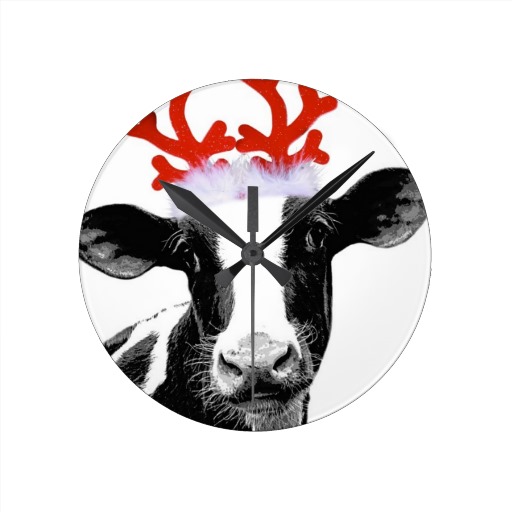 Christmas Costume Dairy Cow Round Clocks | Zazzle