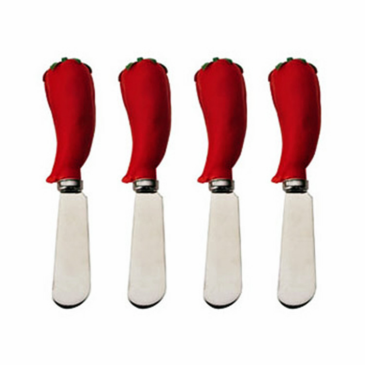 Set of 4 Red Chili Pepper Handle Spreaders | Mexican | Country 