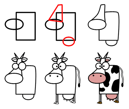 how to draw cartoon cows