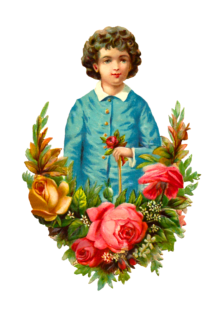 Antique Images: Free Child Clip Art: Graphic of Boy Holding Red 