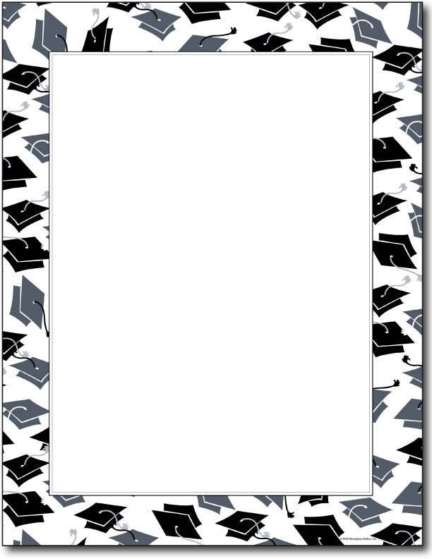 Mortar Hat Border - 100 Sheets - Graduation Stationery Paper 