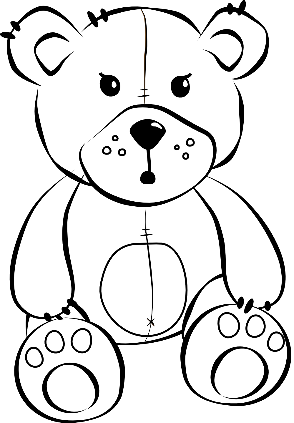 Teddy Bear Black White Line Art Xmas Christmas Stuffed Animal 