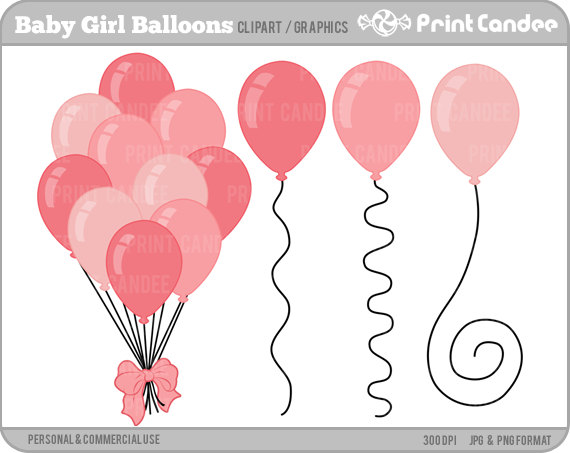 Baby Girl Balloons Digital Clip Art Personal and by printcandee