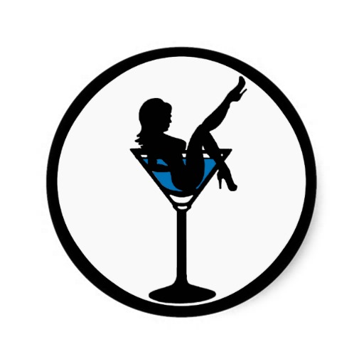 Martini glass girl silhouette blue drink stickers | Zazzle