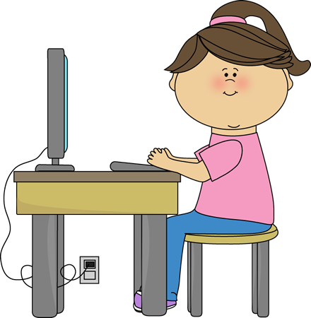 School Girl Using a Computer Clip Art - School Girl Using a 