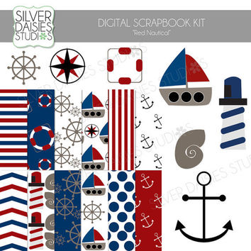 Red Nautical Digital Scrapbooking Kit - from SilverDaisiesStudi