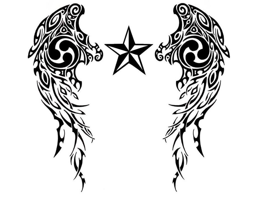 Awesome Nautical Stars  Wings Tribal Tattoo Design by 