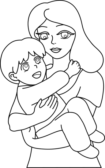 Mother and Child Line Art - Free Clip Art