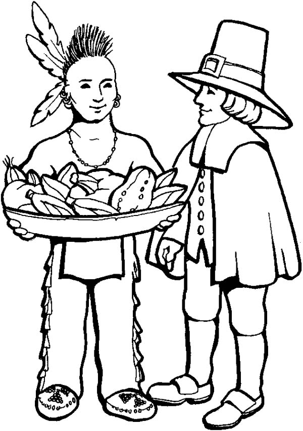 Native American and Young Pligrim on Thanksgiving Day - Free 