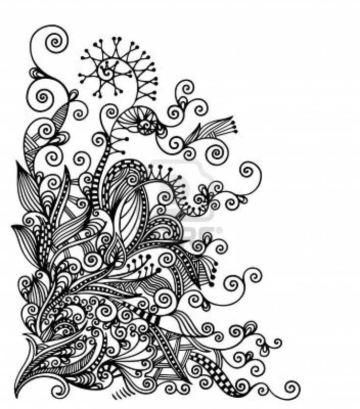 Hand draw line art ornate flower design. Ukrainian traditional 