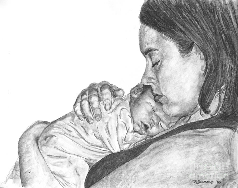 Mother And Baby Portrait Drawing by Kate Sumners