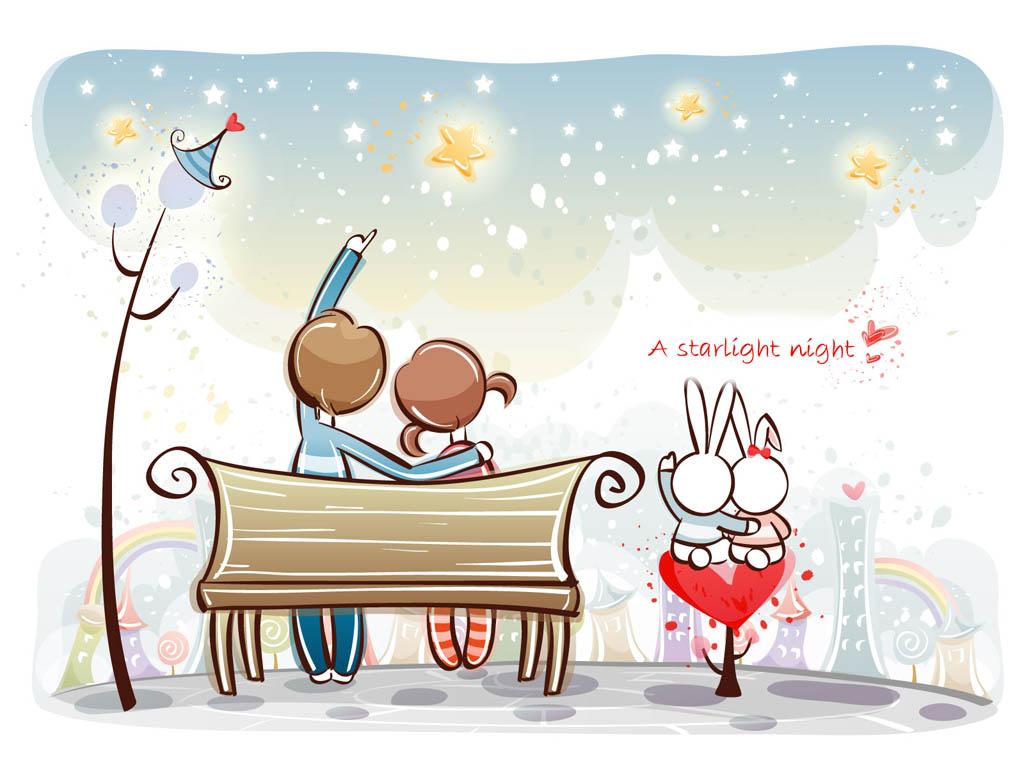 cute couple sitting on bench animated - Clip Art Library