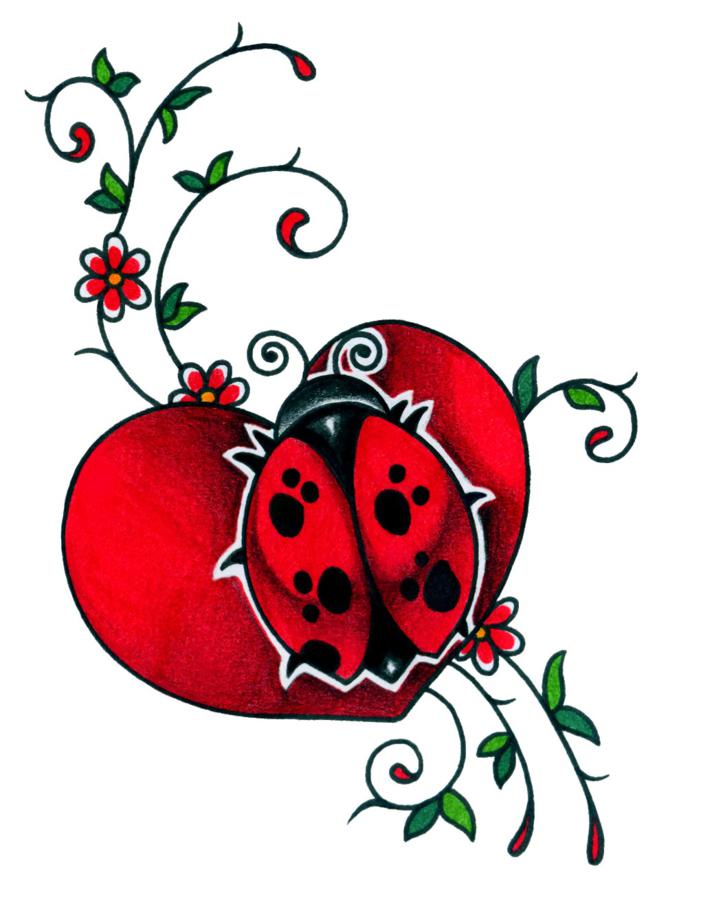 Lady Bug On Heart Tattoo Design | Tattooshunt.