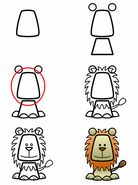 How to draw a cartoon lion step 3 | Drawing tutorials: for 