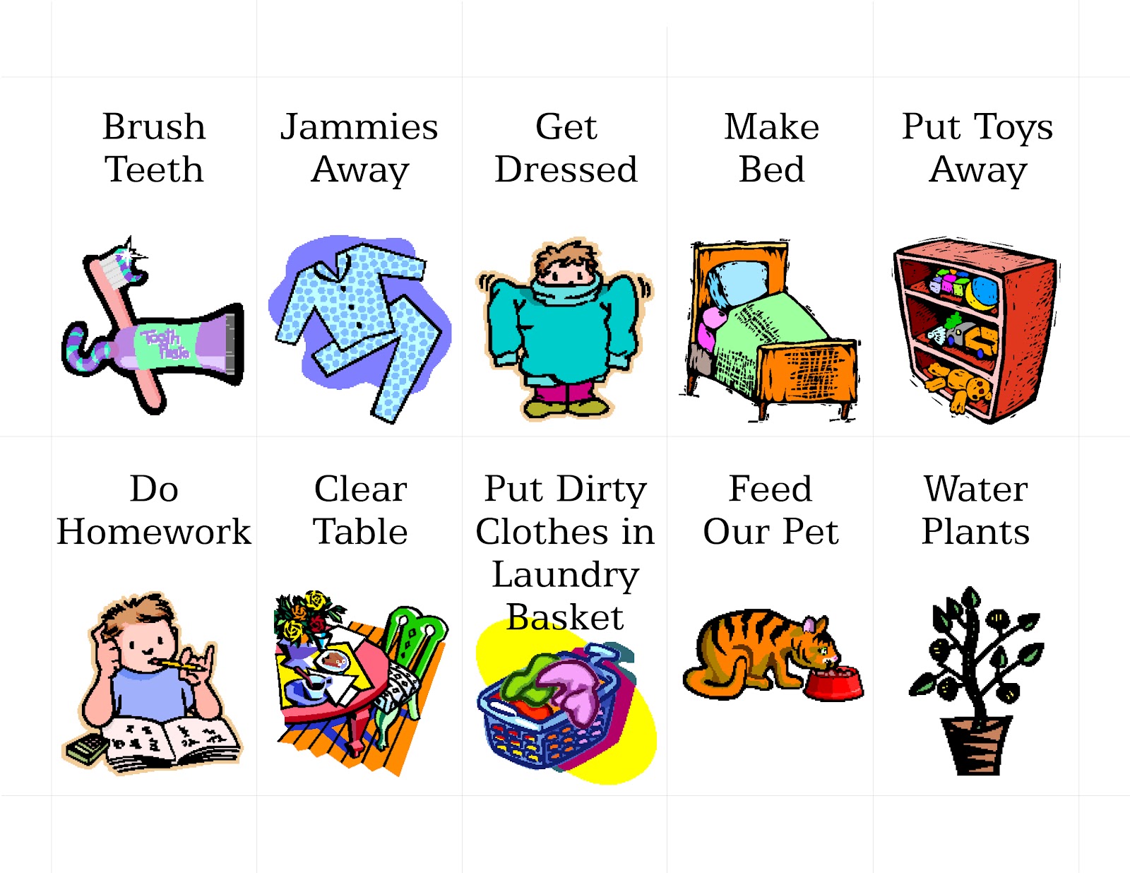 Preschool Chores Worksheet