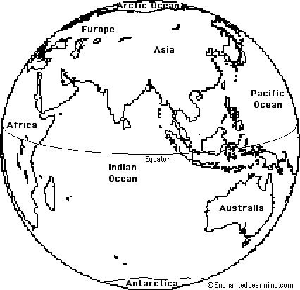 Earth Eastern Hemisphere template - EnchantedLearning.com