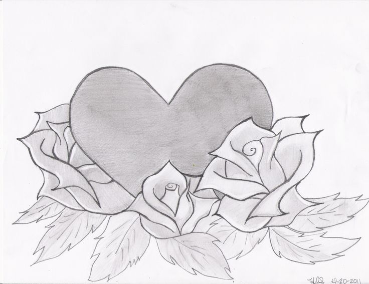 Drawings of Roses and Hearts | Heart And Roses Drawing 