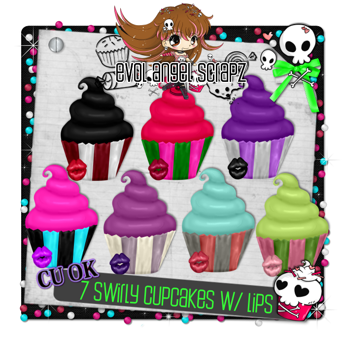 EvolAngelScrapz: New~ Swirly Cupcake w/ Sugar Lips Clipart!