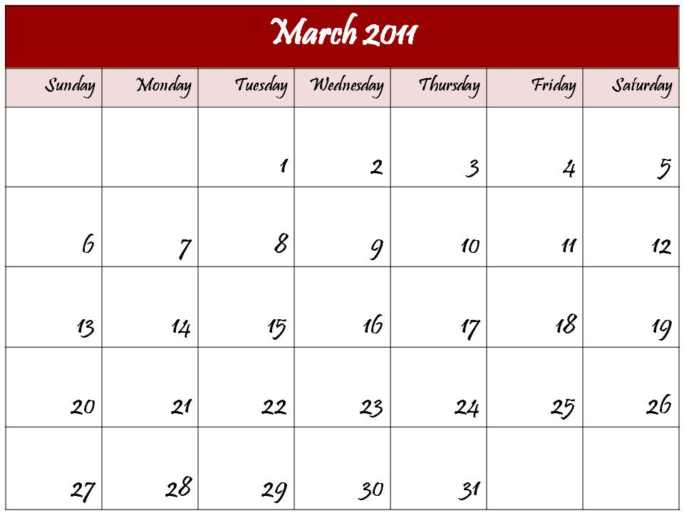 calendar template for march 2011