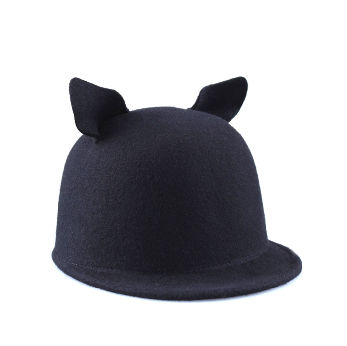Black Wool Cat Ears Hat