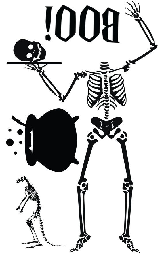 Halloween Window Cling Silhouette- Skeleton  Witch Cauldron 11x17