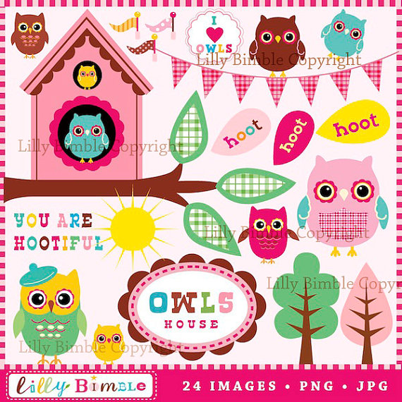 40% off OWL Clipart Hootiful, bunting, owls, trees, clip art 
