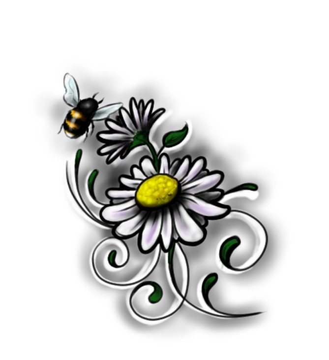 Outstanding Flowers  Bee Tattoo Design 