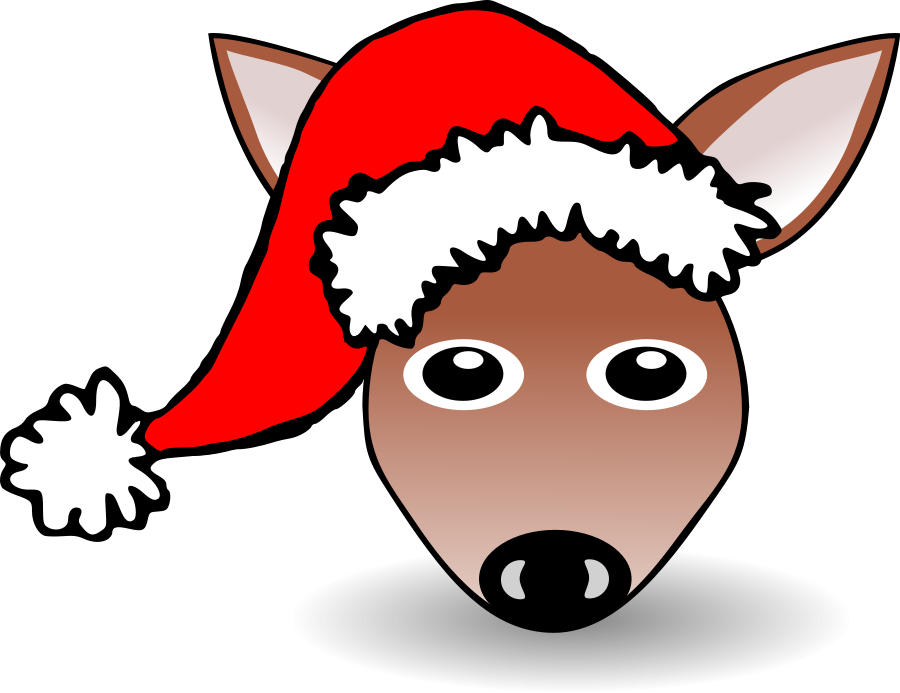 Funny Fawn Face Brown Cartoon with Santa Claus hat Clipart, vector 