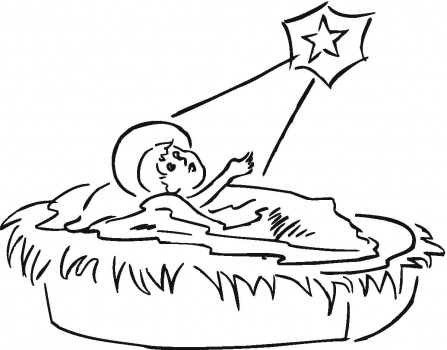 Baby Jesus nativity scene drawing photos and manger coloring page 