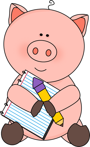 Pig with Notepad and Pencil Clip Art - Pig with Notepad and Pencil 