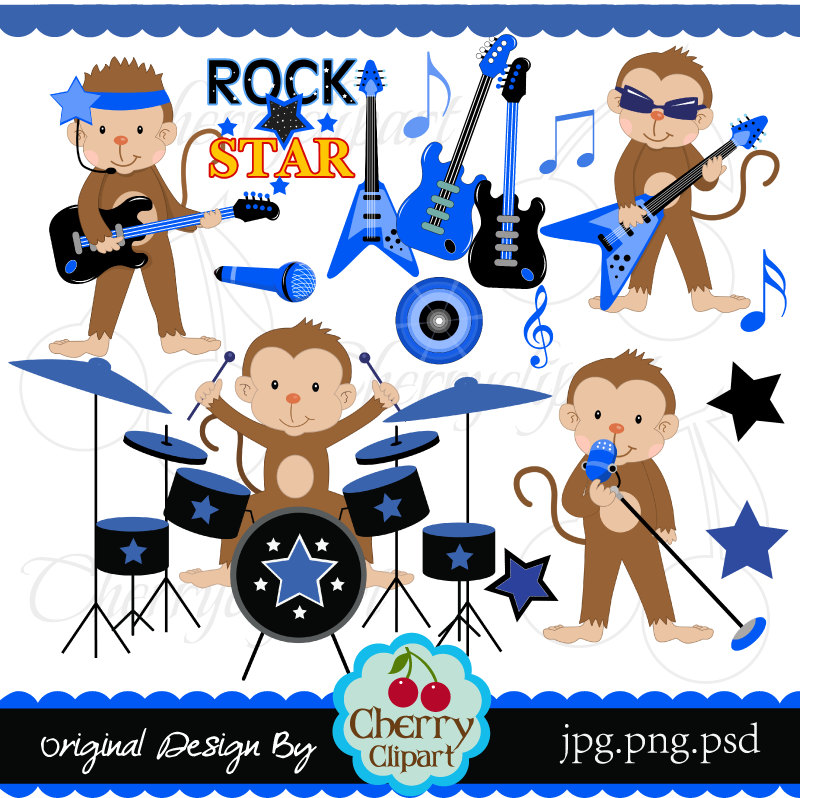 Cool Rock Star Boy Monkeys digital clipart by Cherryclipart