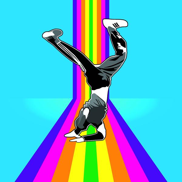 Cartoon hip-hop character with rainbow background vector graphics 