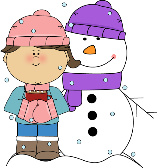 Girl Drinking Cocoa with Snowman Clip Art - Girl Drinking Cocoa 