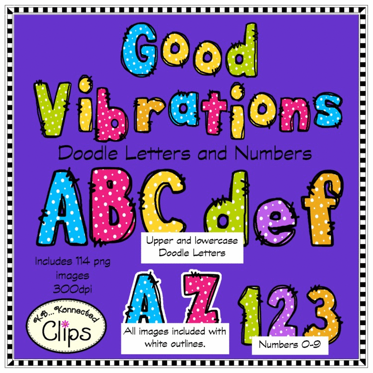 Good Vibrations Doodle Letters and Numbers - Clip Art