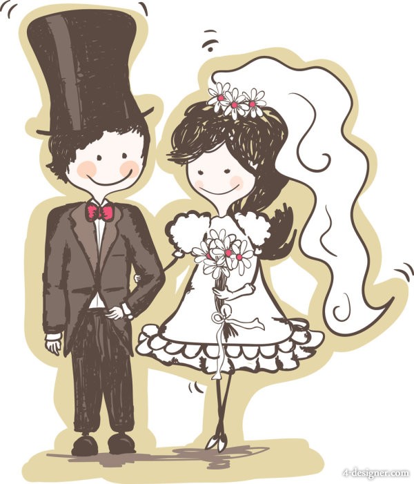 4-Designer | Vector hand painted version of the bride and groom 04 
