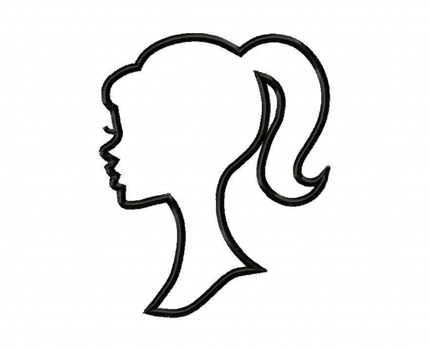 Silhouette Girl With Ponytail Applique Machine Embroidery Design
